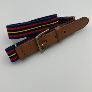 Polo Ralph Lauren Men's Leather Trim Striped Belt Navy Red Yellow Sz36